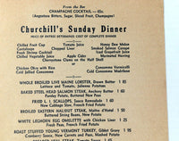 1943 Original Vintage Sunday Dinner Menu CHURCHILL'S Restaurant New York