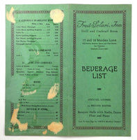 1940's Original DRINKS Menu FRED SOLARI INC Grill & Cocktail Room San Francisco