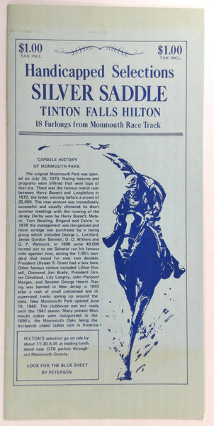 1970's Original Silver Saddle Menu TINTON FALLS HILTON Inn NJ Monmouth Park