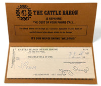 1968 Thank You Signed $.10 Check CATTLE BARON STEAK HOUSE Restaurant New York