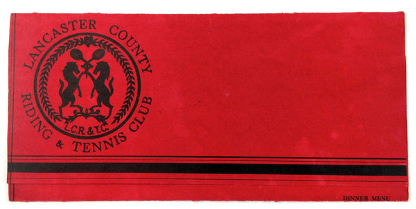 1984 Vintage Original Menu LANCASTER COUNTY RIDING & TENNIS CLUB Lancaster PA