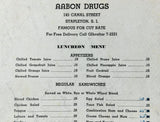 1940's AABON DRUGS Stapleton Staten Island New York WWII OPA War Time Menu