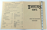 1980's THIEMS CAFE Restaurant West Yellowstone Montana Original Vintage Menu