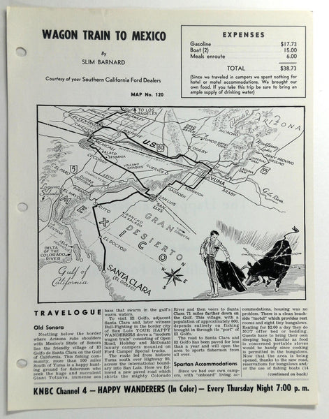 1960's EL GOLFO De Santa Clara Fishing Clams San Luis Bull Fighting Ford Map