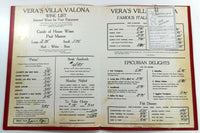 1970's Original Menu VERA'S VILLA VALONA Italian Restaurant Crockett California