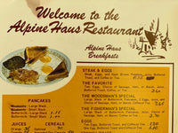1970's Original Menu THE ALPINE HAUS RESTAURANT Three Lakes Wisconsin