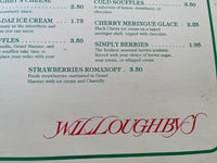 Vintage WILLOUGHBY'S Restaurant Menu