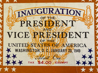 1949 Scarce Presidential Inauguration Ticket HARRY S. TRUMAN & VP Alben Barkley