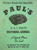 1953 Original Menu PAUL'S RESTAURANT Waycross Georgia Near Okefenokee Swamp Park