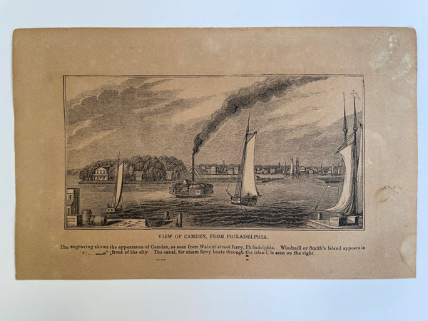 1844 New Jersey CAMDEN Windmill Smith's Island Walnut St. Ferry Engraving Print