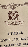 1930 Menu RED CROSS In Honor JUDGE JOHN BARTON PAYNE Willard Hotel Washington DC