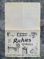 1980's RICHIES UPSTAIRS Restaurant Menu Asbury Park New Jersey