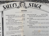 Huge Old Menu SALLY'S STAGE Musical Eatery Restaurant Chicago & Lombard Illinois