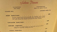 1960's Original Menu SAKURA GARDENS JAPANESE RESTAURANT Mountain View California