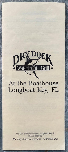 1980's DRY DOCK Waterfront Grill Restaurant Menu Longboat Key Florida Boathouse