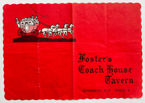 Vintage Placemat FOSTER'S COACH HOUSE TAVERN Restaurant Rhinebeck New York