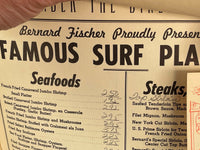 1950's Huge Menu BERNARD'S SURF Restaurant Cocoa Beach Florida