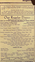 1946 WWII Era War Ration Menu THE HIGHLAND HOTEL Springfield Massachusetts
