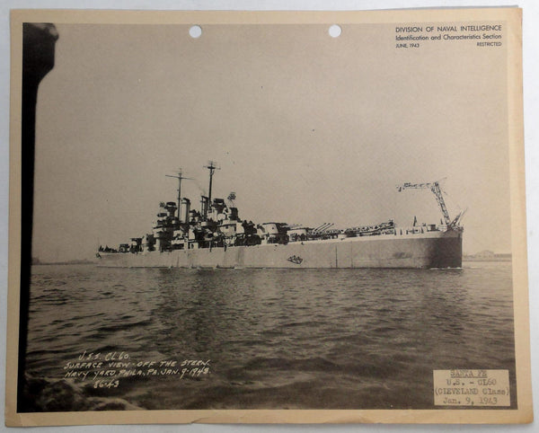 1943 USS SANTA FE CL-60 Naval Intelligence RESTRICTED PHOTO Navy Light Cruiser