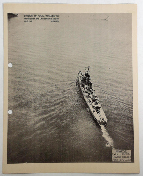 1943 USS DRAYTON DD-366 Naval Intelligence RESTRICTED PHOTO Navy Destroyer
