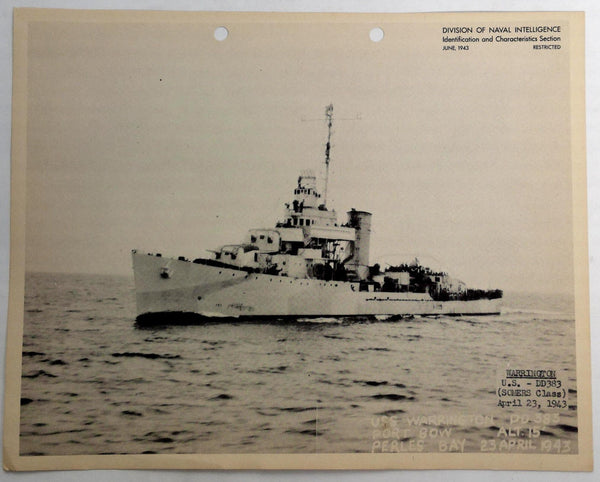 1943 USS WARRINGTON DD-383 Naval Intelligence RESTRICTED PHOTO Navy DESTROYER