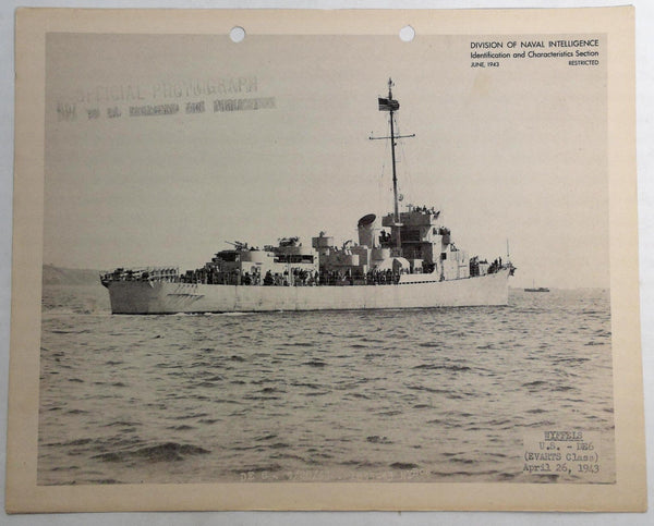 1943 USS WYFFELS DE-6 Naval Intelligence RESTRICTED PHOTO Navy DESTROYER ESCORT