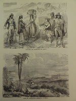 1860 COSTUMES Inhabitants SICILY ITALY Ruins Agrigento Large Engraving  Print