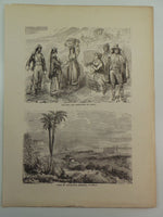 1860 COSTUMES Inhabitants SICILY ITALY Ruins Agrigento Large Engraving  Print