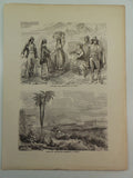 1860 COSTUMES Inhabitants SICILY ITALY Ruins Agrigento Large Engraving  Print