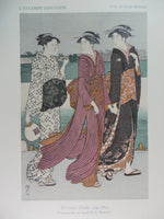 1923 Torii Kiyonaga Ukiyo-e Promenade Sumida Japanese Art Hand Colored Print
