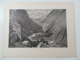 Antique 1860  VALLEY OF HEIMDAL Large Engraving Print Mountains River