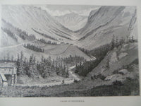 Antique 1860 Valley Of Vestfiordla Norway Large Wood Engraving Mountains Houses