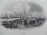 Antique 1860 KIEL City Port DENMARK GERMANY Fine Steel Engraving Print Ships