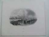 Antique 1860 KIEL City Port DENMARK GERMANY Fine Steel Engraving Print Ships