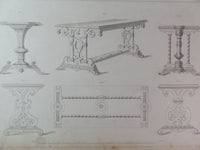 Rare 1853 Victorian OCCASIONAL TABLES Woodwork CABINET Maker's Large Engraving