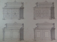 Rare 1853 Victorian CHIFFONNIER DRESSER Woodwork CABINET Maker's Large Engraving b