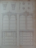 Rare 1853 Victorian SECRETARY BOOKCASE Woodwork CABINET Maker's Large Engraving