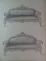 Rare 1853 Victorian SOFAS Couch Woodwork CABINET Maker's Large Engraving
