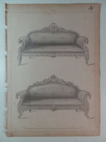 Rare 1853 Victorian SOFAS Couch Woodwork CABINET Maker's Large Engraving