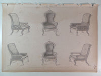Rare 1853 Victorian EASY CHAIRS Woodwork CABINET Maker's Large Engraving