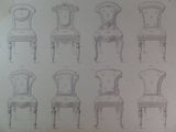 Rare 1853 Victorian DINING ROOM CHAIRS Woodwork CABINET Maker's Large Engraving