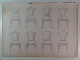 Rare 1853 Victorian DINING ROOM CHAIRS Woodwork CABINET Maker's Large Engraving