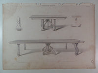 Rare 1853 Victorian TELESCOPE TABLES Woodwork CABINET Maker's Large Engraving b