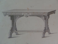 Rare 1853 Victorian SIDE TABLES Woodwork CABINET Maker's Large Engraving