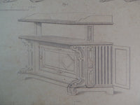 Rare 1853 Victorian RISING SIDE TABLES Woodwork CABINET Maker's Large Engraving