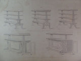 Rare 1853 Victorian RISING SIDE TABLES Woodwork CABINET Maker's Large Engraving
