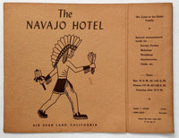 1950s Vintage Menu Navajo Hotel Restaurant Big Bear Lake California Dinner