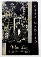 1960s Original Wine List Menu Casa Madrid Restaurant California