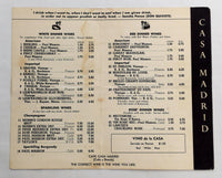 1960s Original Wine List Menu Casa Madrid Restaurant California