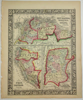 1860 Mitchell's Huge Hand Tinted Map NEW GRANADA Venezuela GUIANA Peru EQUADOR